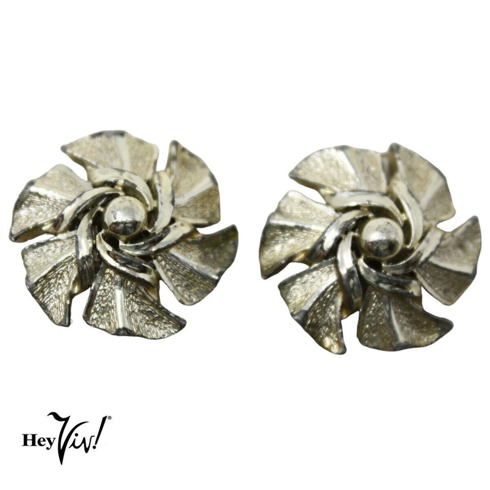 Vintage Coro Spiral Round Clip on Earrings Original Card Gold Metal 1" - Hey Viv